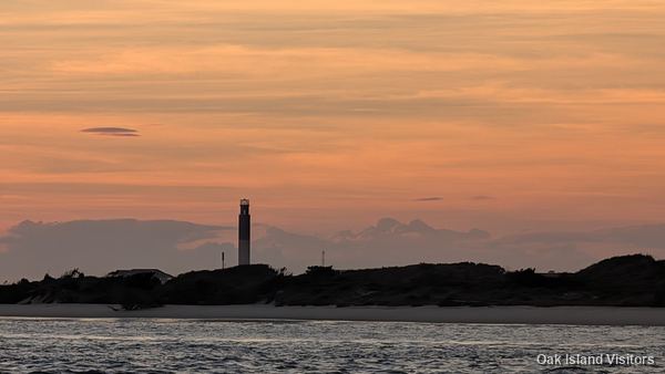 Old Baldy lighthouse on Bald Head Island at sunset